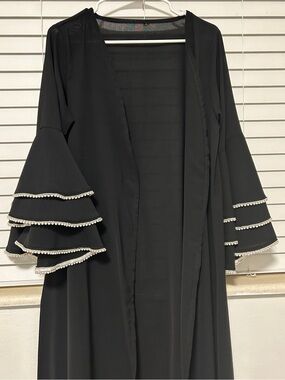 Black Layered-Sleeve Open Front Abaya